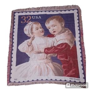 Vintage 1997 Albert Schoenhut Tapestry 32 USA Boy Girl Blanket 52” x 50”